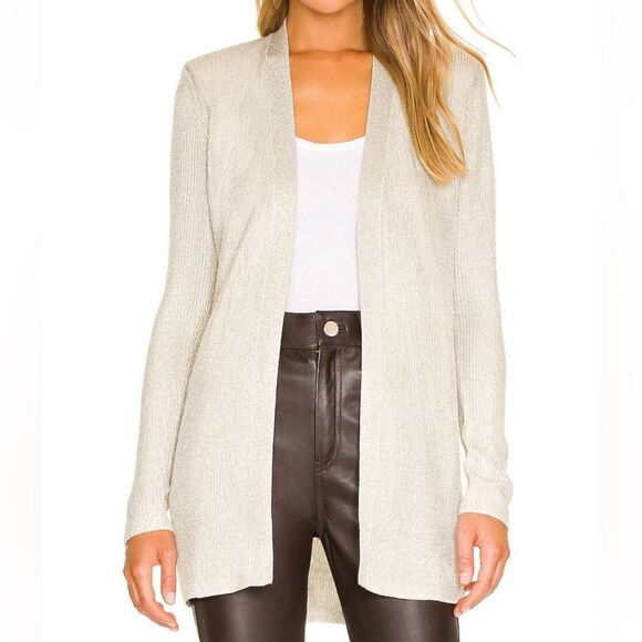 L’AGENCE Rhea Long Sleeve Longline Cardigan In Silver Size S - Picture 1 of 11